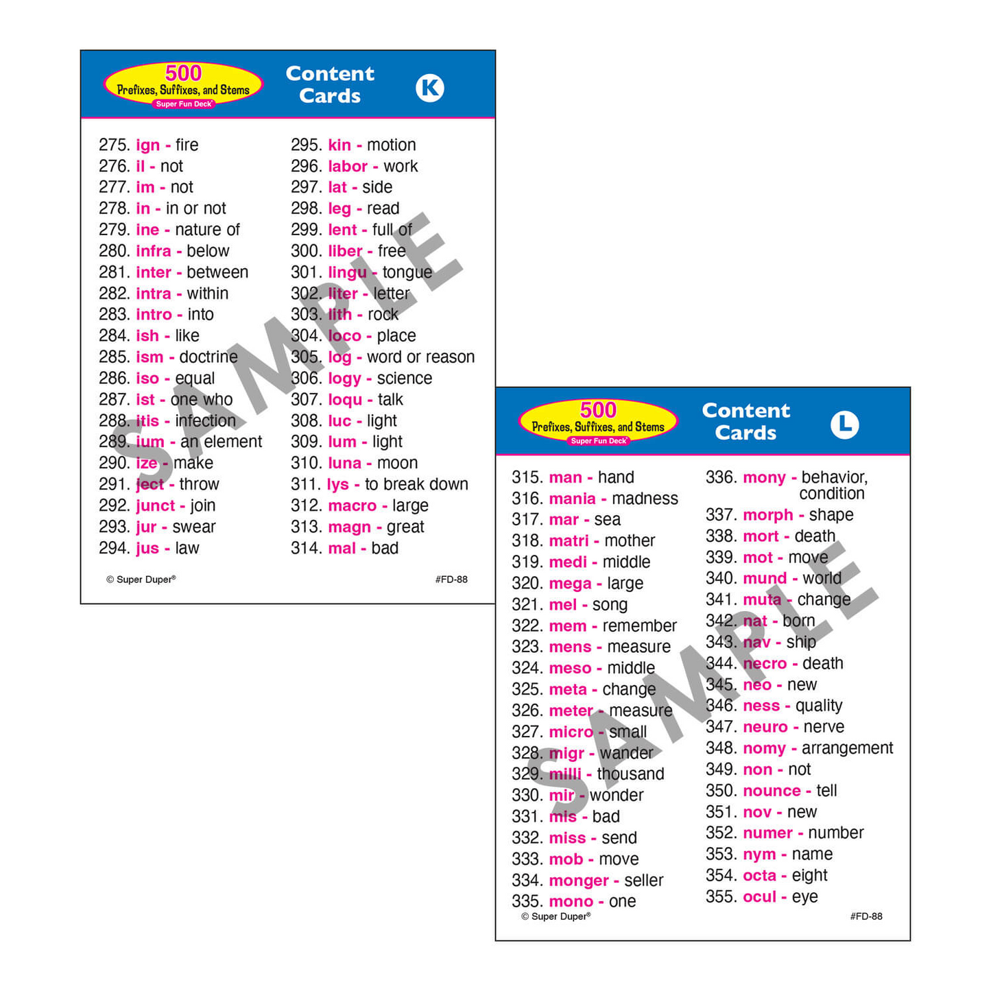 500 Prefixes, Suffixes, and Stems Super Fun Deck