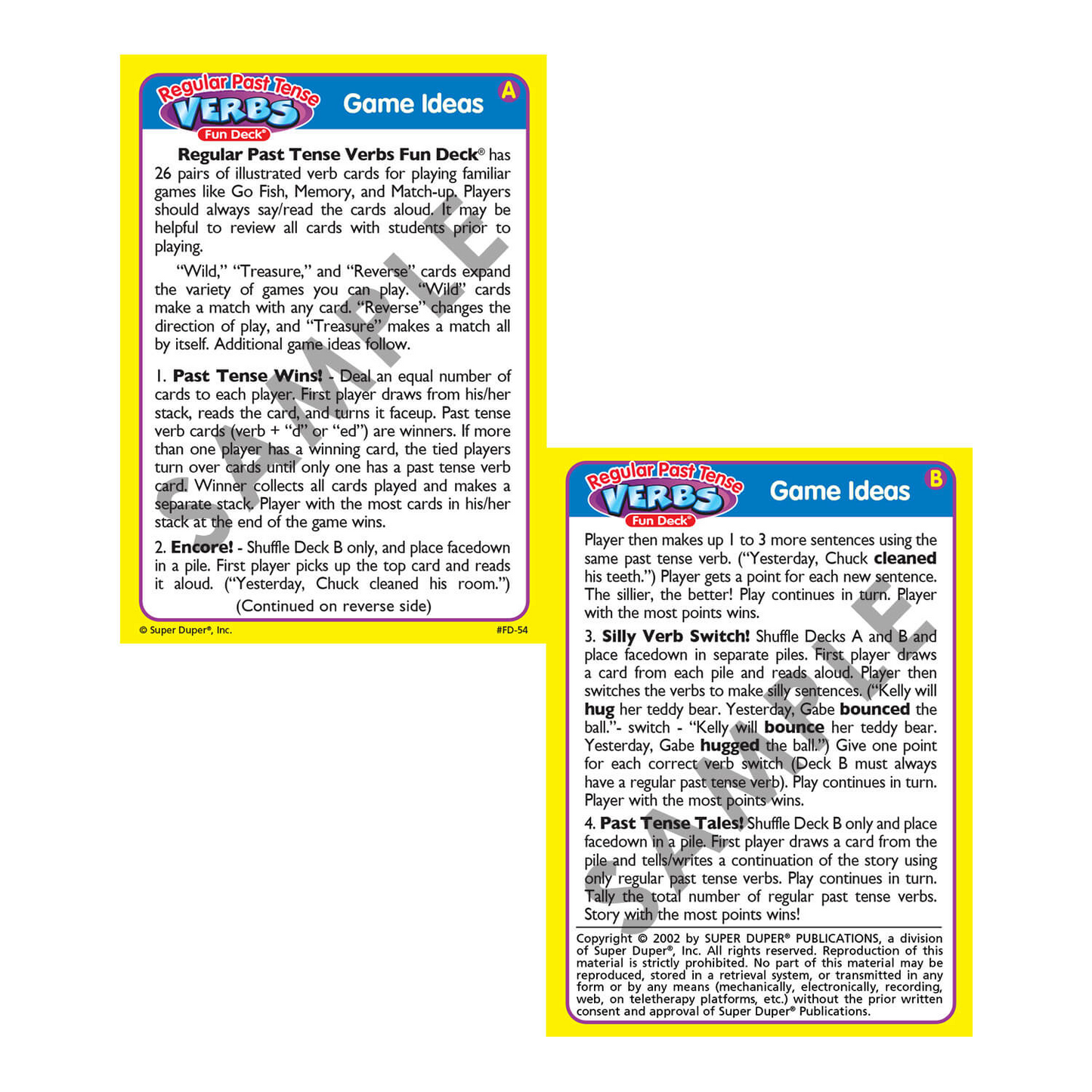 Regular Past Tense Verbs Fun Deck