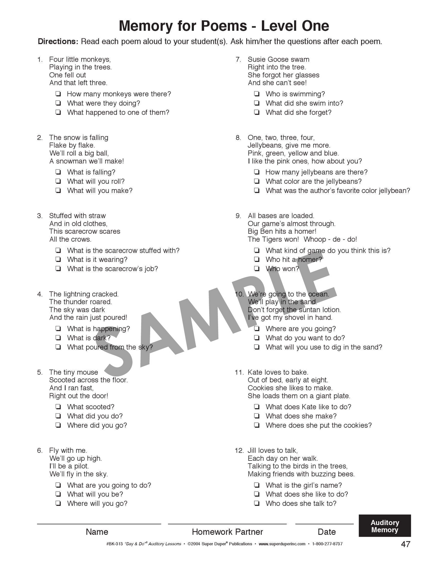 Say and Do Auditory Lessons
