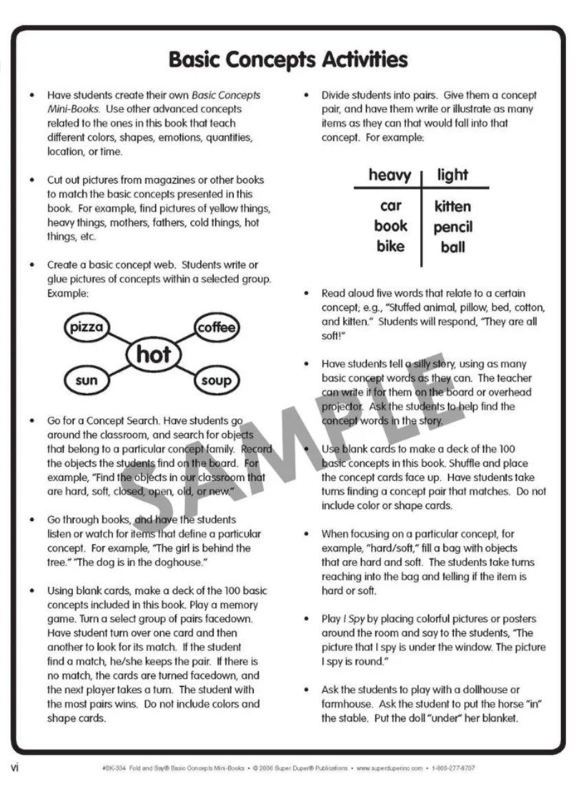 Fold and Say Basic Concepts Mini Book
