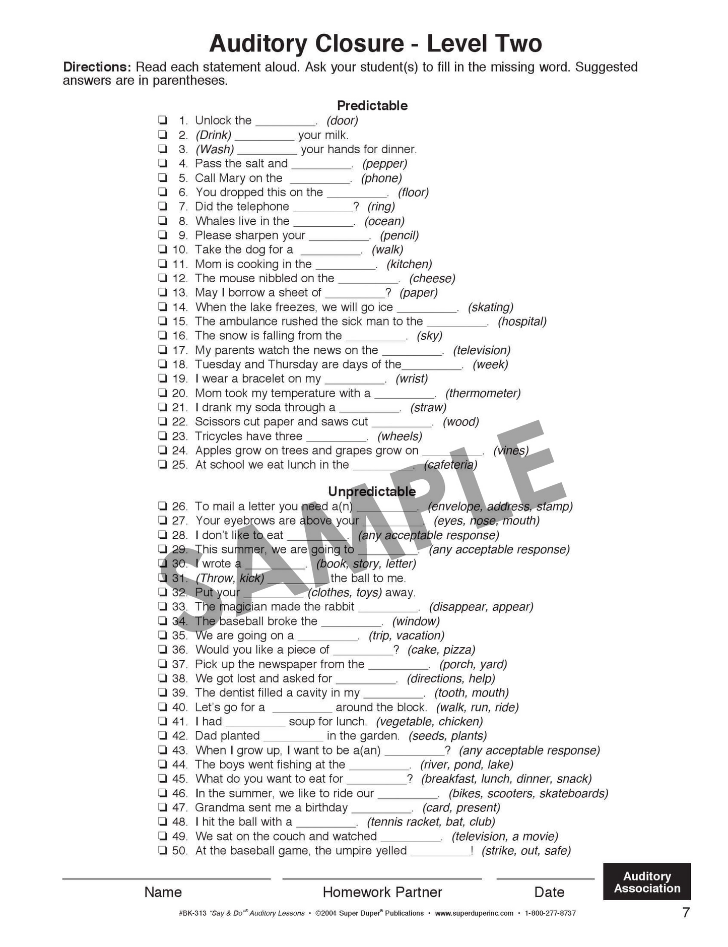 Say and Do Auditory Lessons