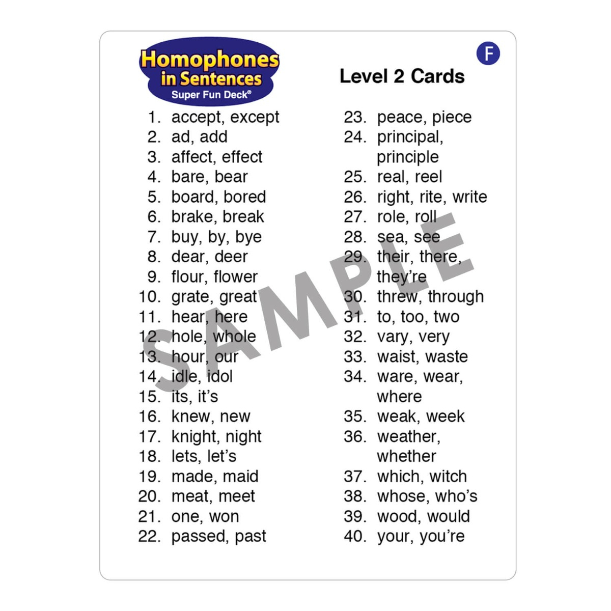 Homophones in Sentences Fun Deck