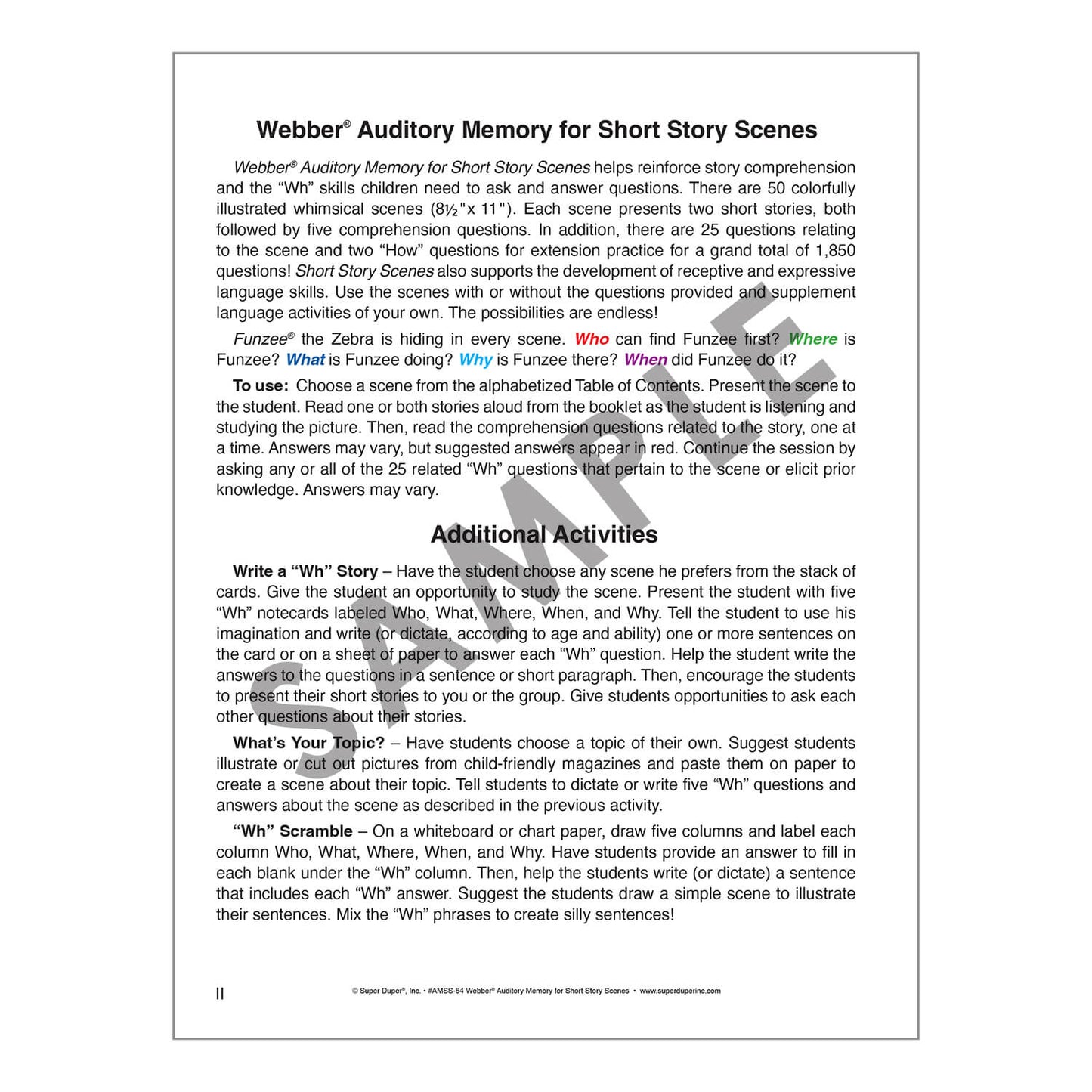 Webber Auditory Memory for Short Story Scenes