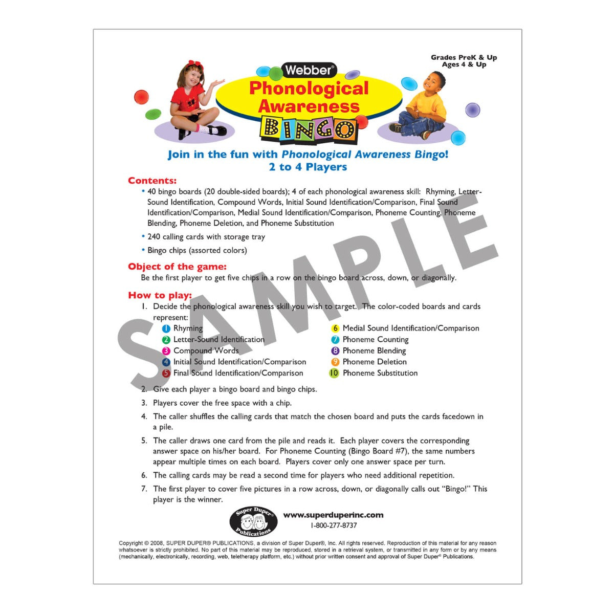 Webber Phonological Awareness Bingo