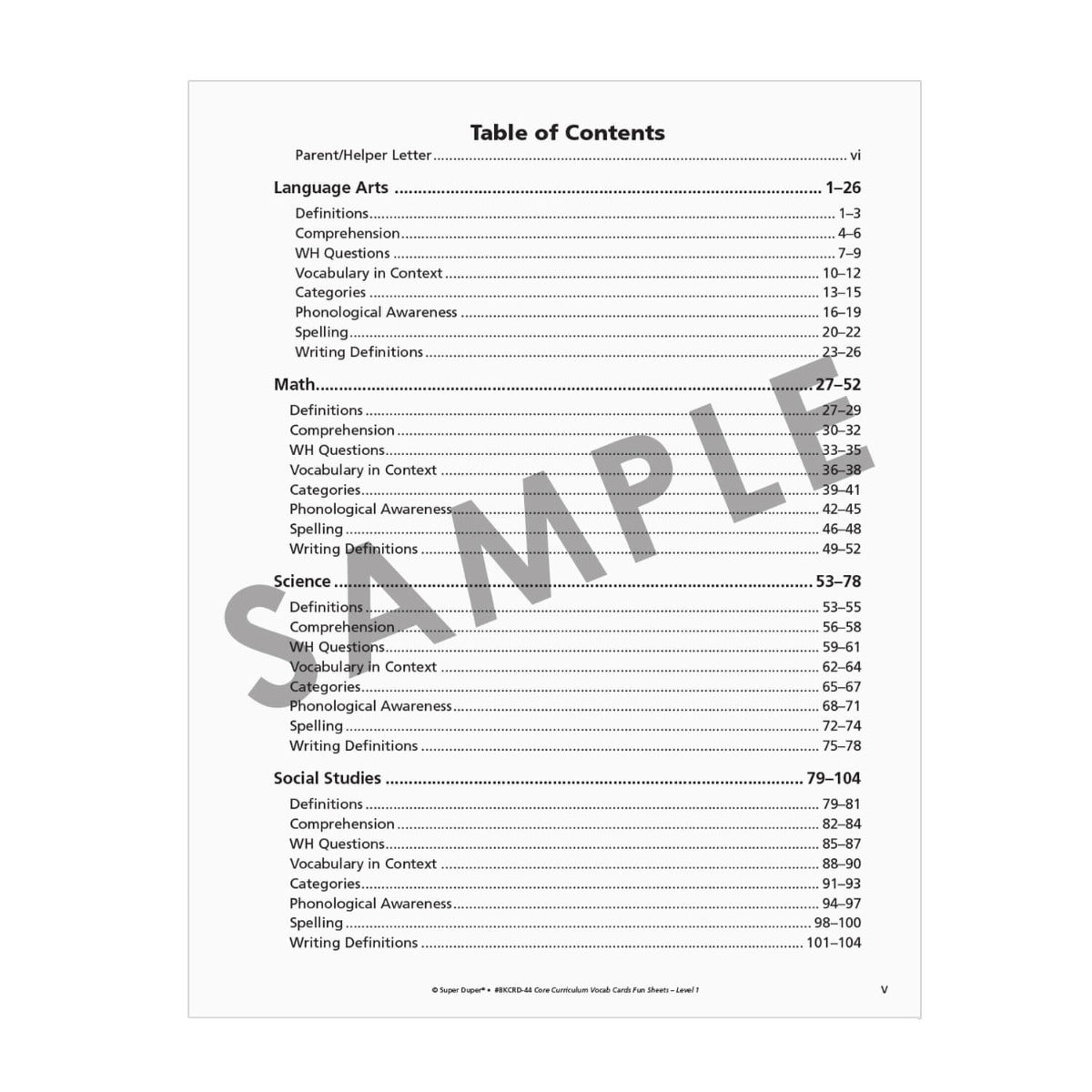 Webber Core Curriculum Vocabulary Cards Fun Sheets - Level One