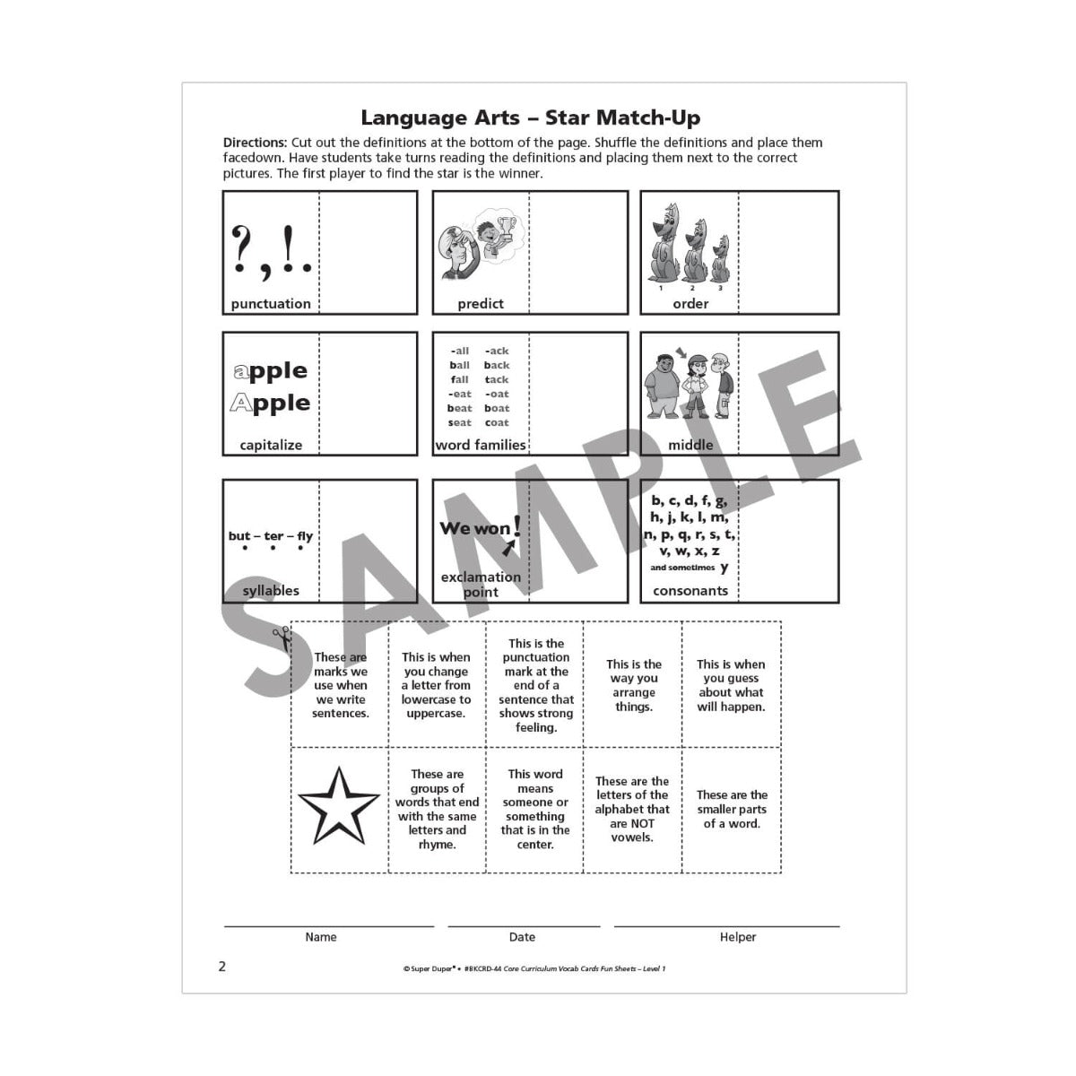 Webber Core Curriculum Vocabulary Cards Fun Sheets - Level One
