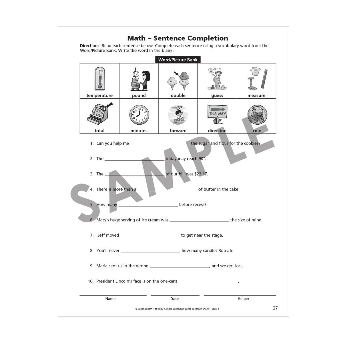 Webber Core Curriculum Vocabulary Cards Fun Sheets - Level One