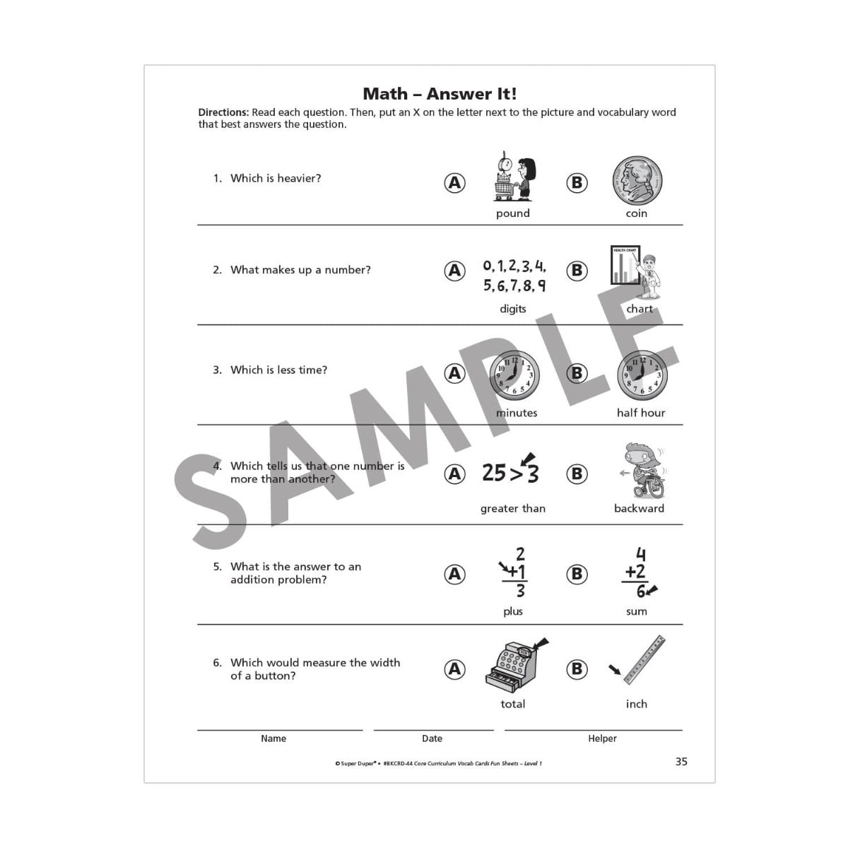 Webber Core Curriculum Vocabulary Cards Fun Sheets - Level One