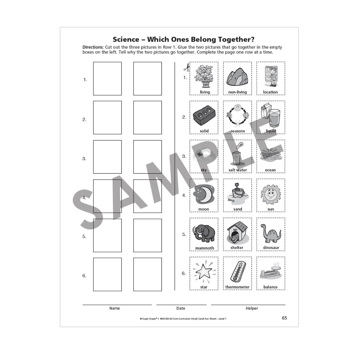 Webber Core Curriculum Vocabulary Cards Fun Sheets - Level One
