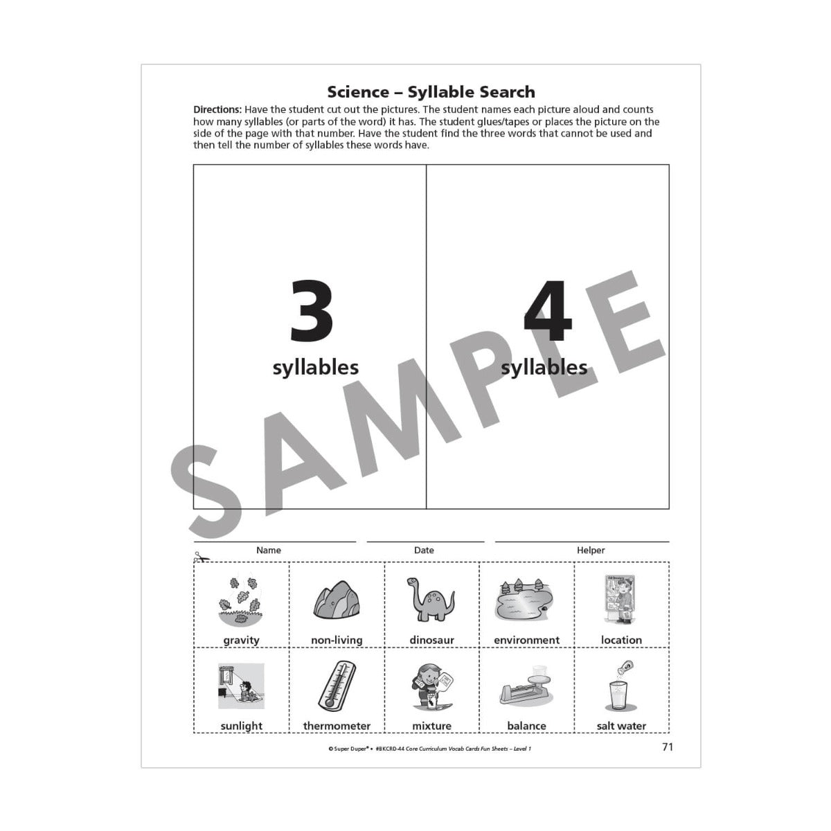 Webber Core Curriculum Vocabulary Cards Fun Sheets - Level One