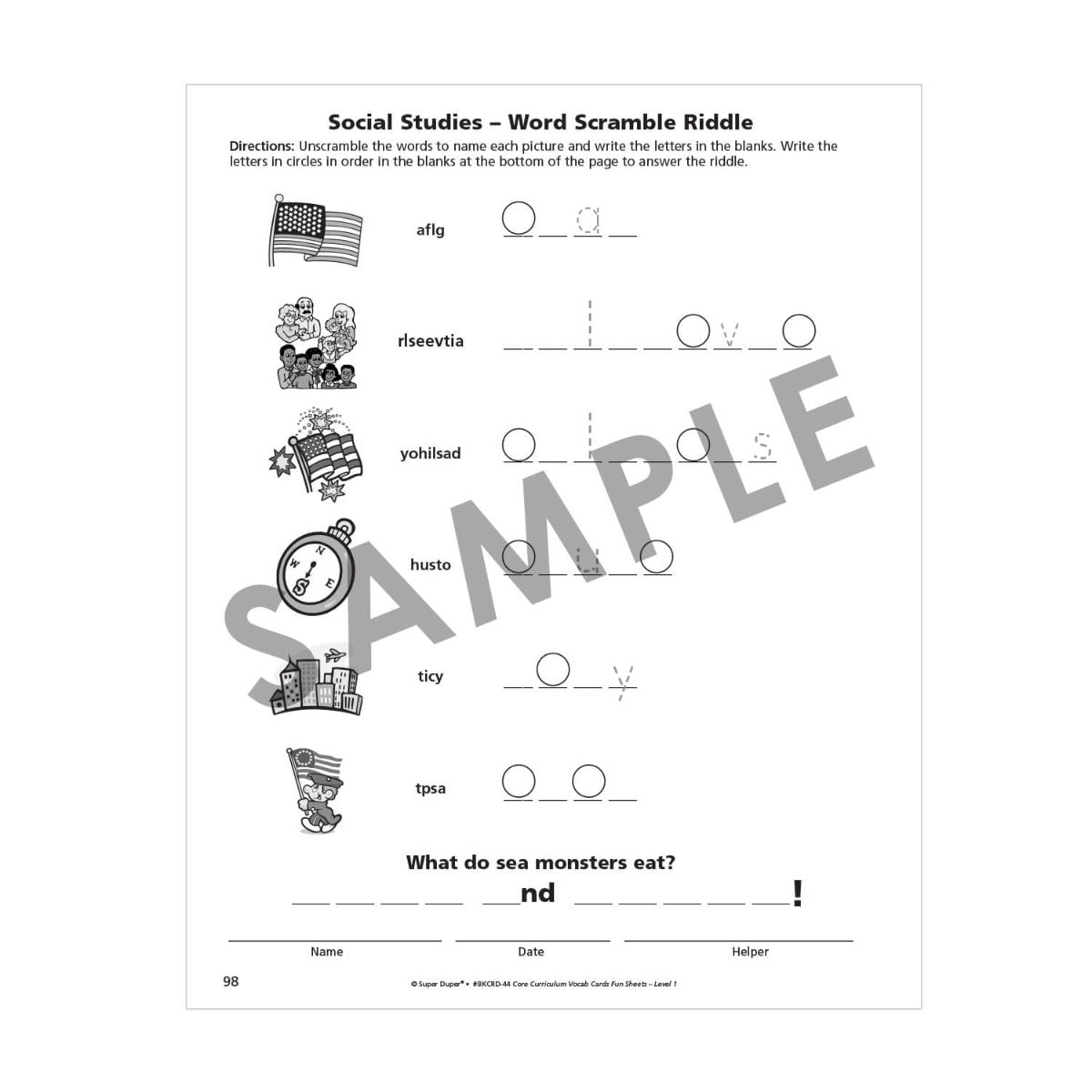 Webber Core Curriculum Vocabulary Cards Fun Sheets - Level One