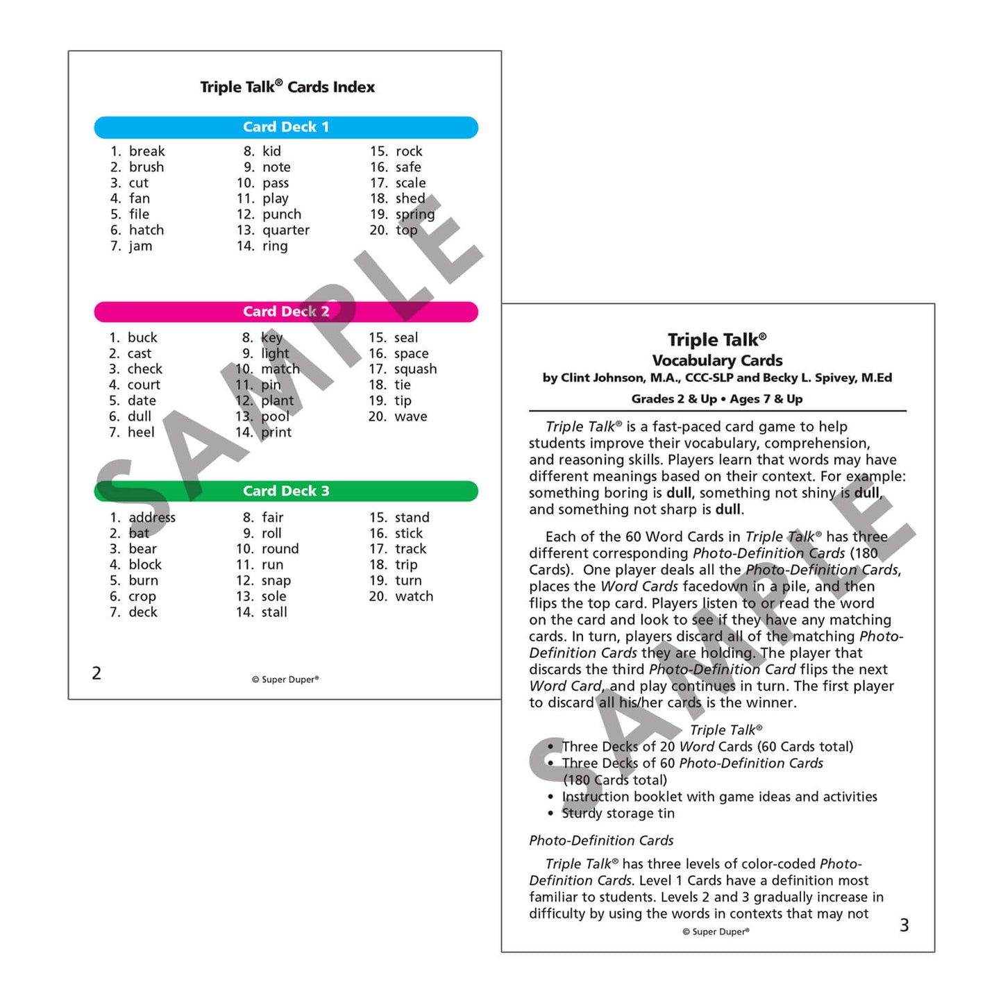 Triple Talk Vocabulary Cards