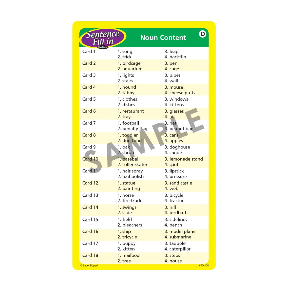Sentence Fill-in Fun Deck
