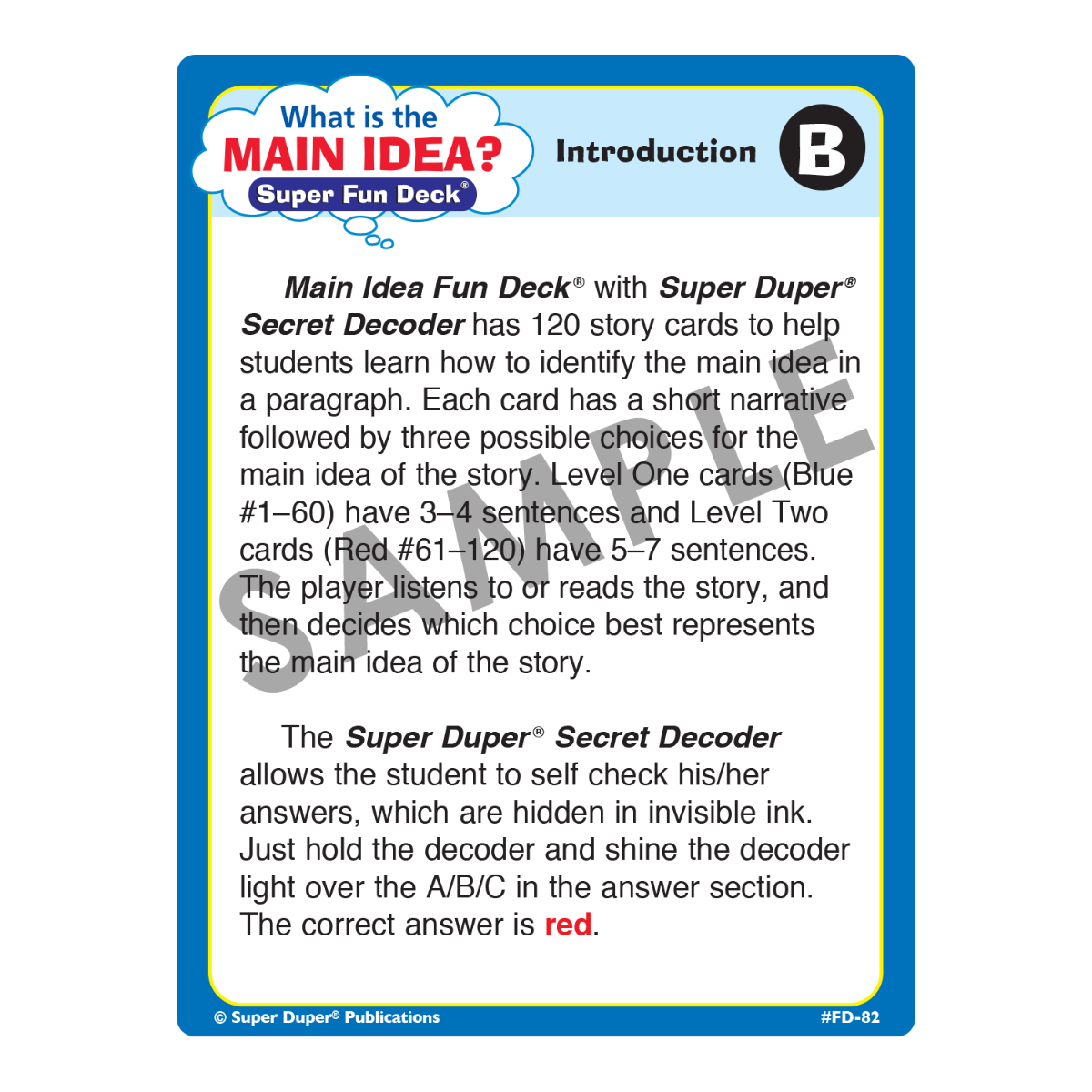 What Is The Main Idea? Super Fun Deck with Super Duper Secret Decoder