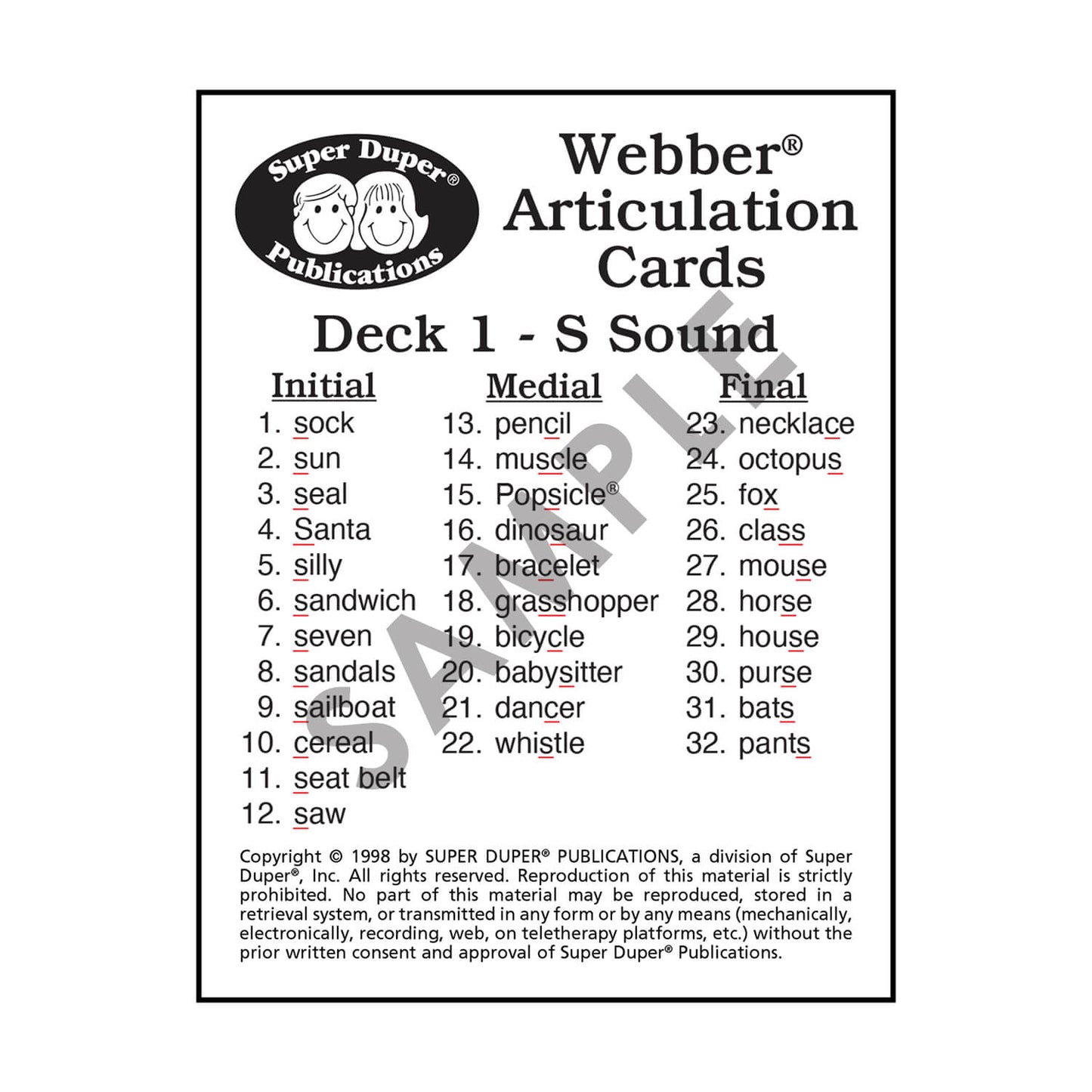 Webber Articulation Cards Bundle I (S, R, L, Z, S Blends, R Blends, L Blends)