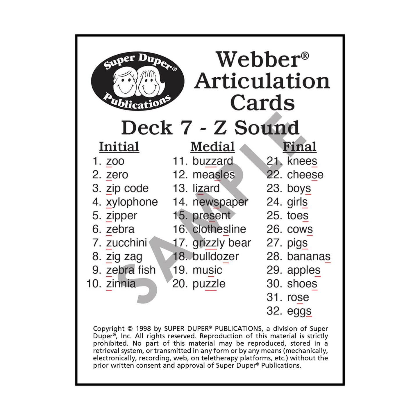 Webber Articulation Cards Bundle I (S, R, L, Z, S Blends, R Blends, L Blends)