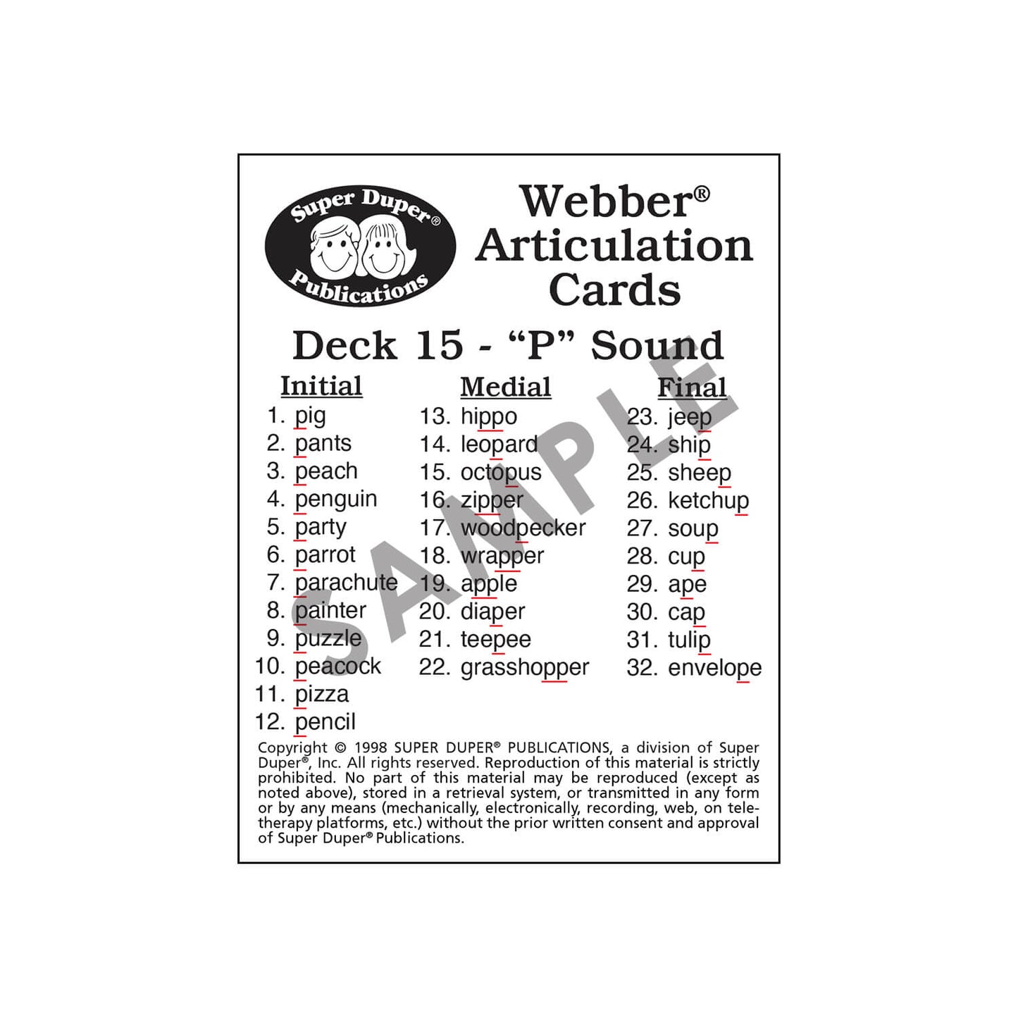Webber Articulation Cards Bundle III (P, B, T, D, M, J and Animal Pairs)