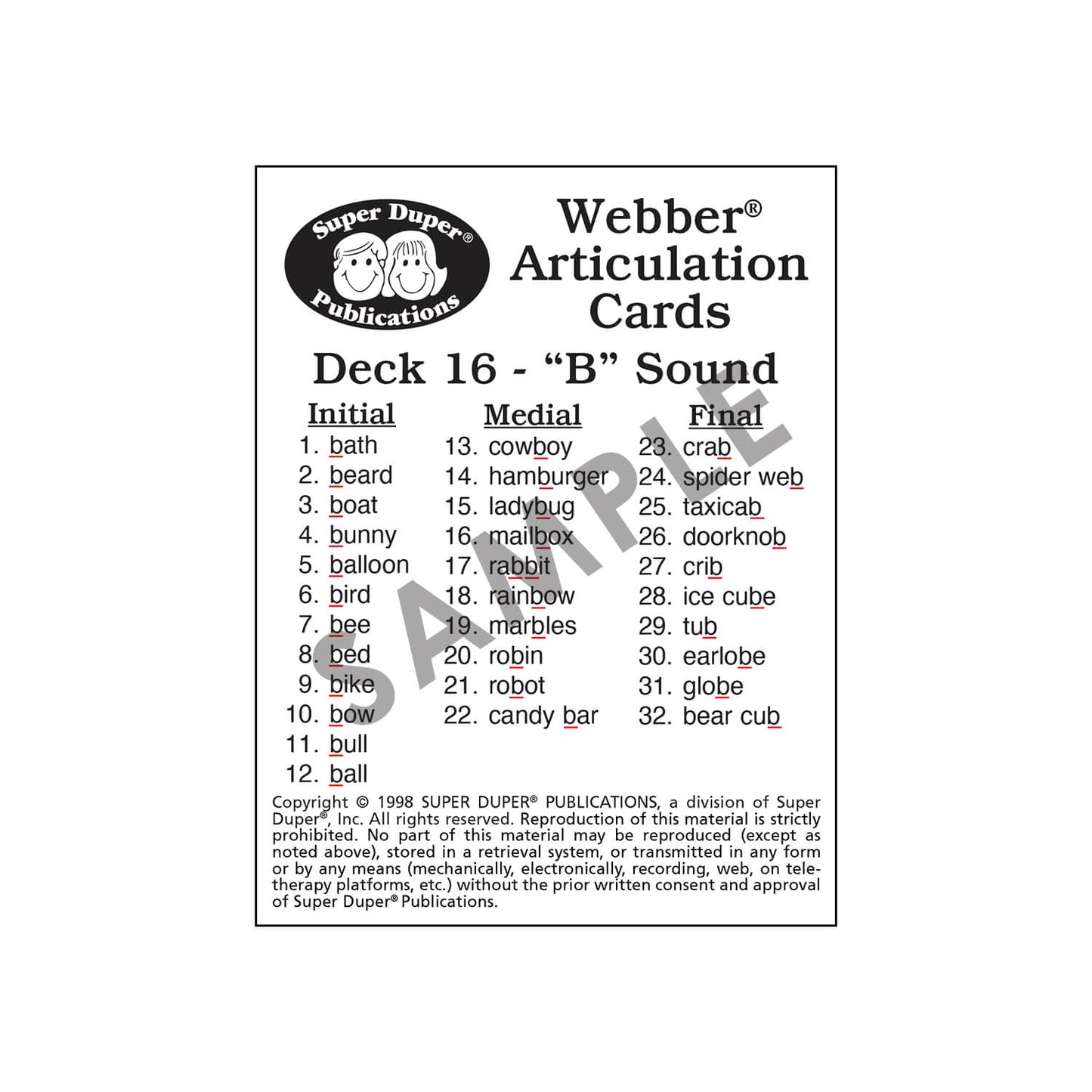 Webber Articulation Cards Bundle III (P, B, T, D, M, J and Animal Pairs)