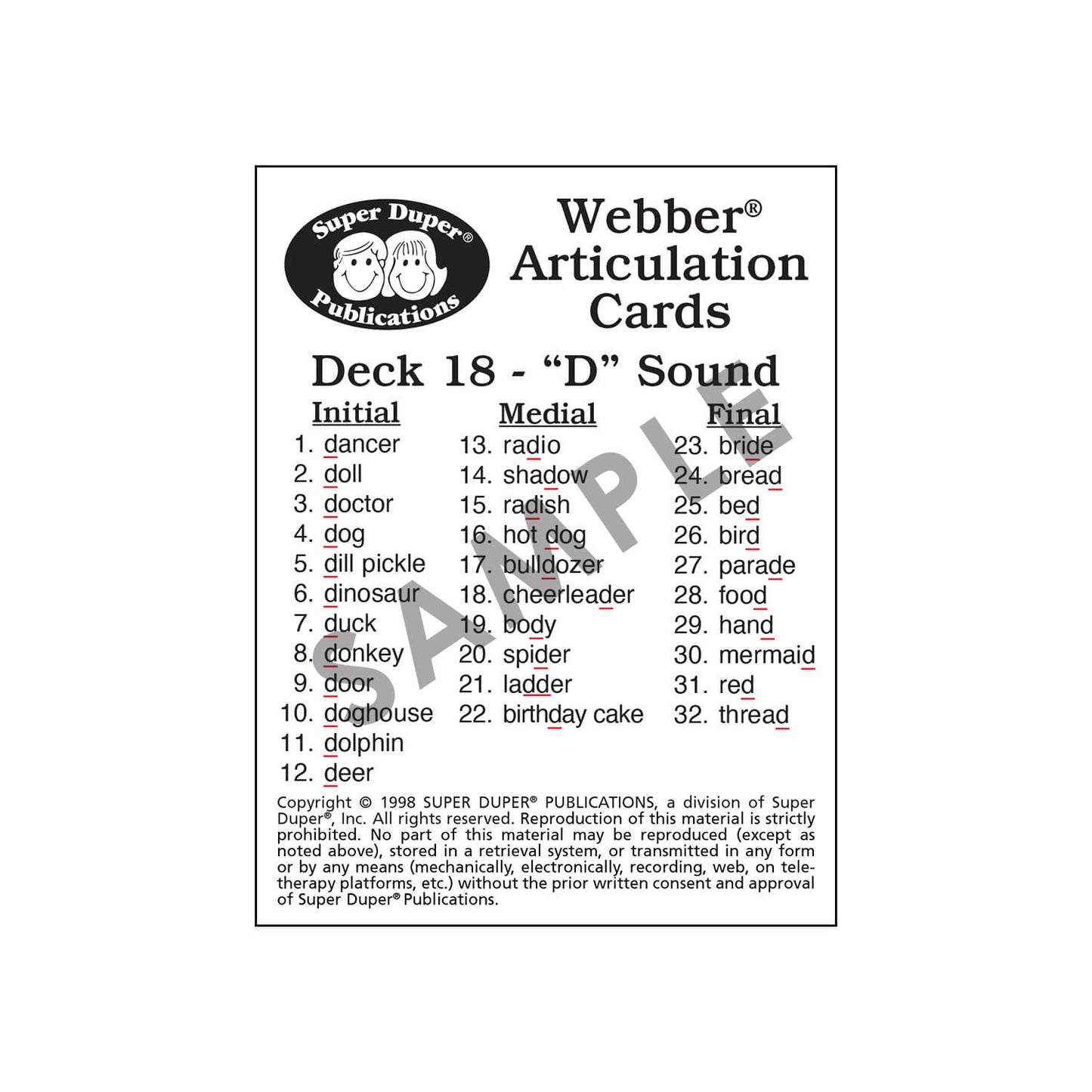 Webber Articulation Cards Bundle III (P, B, T, D, M, J and Animal Pairs)