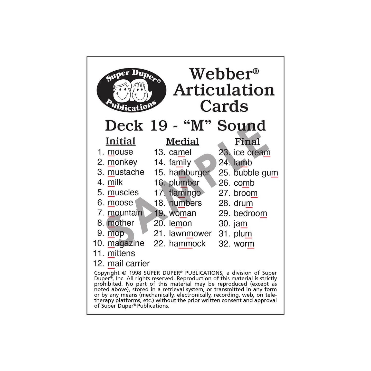 Webber Articulation Cards Bundle III (P, B, T, D, M, J and Animal Pairs)