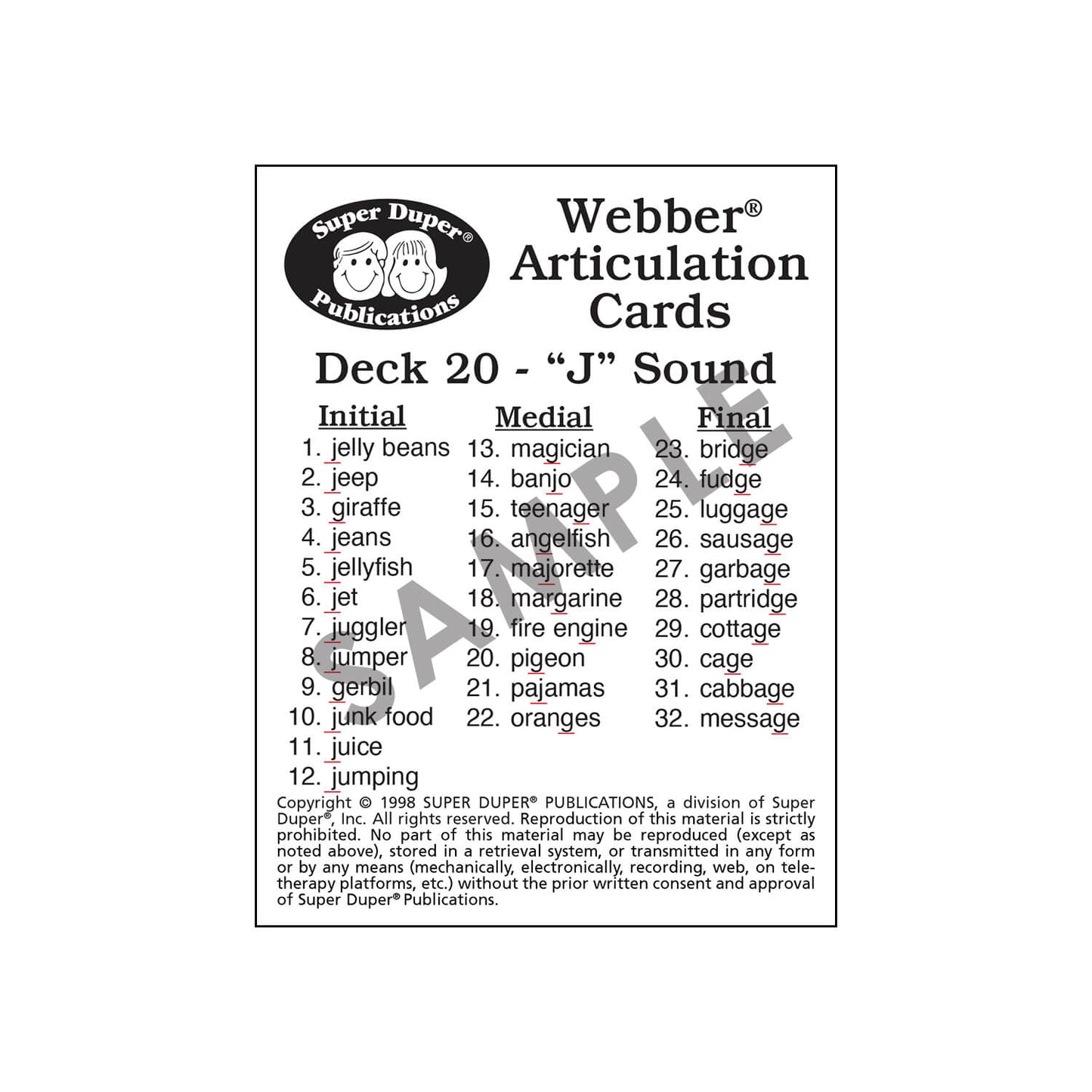 Webber Articulation Cards Bundle III (P, B, T, D, M, J and Animal Pairs)