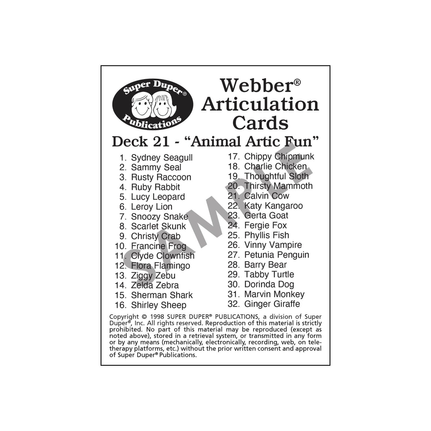 Webber Articulation Cards Bundle III (P, B, T, D, M, J and Animal Pairs)